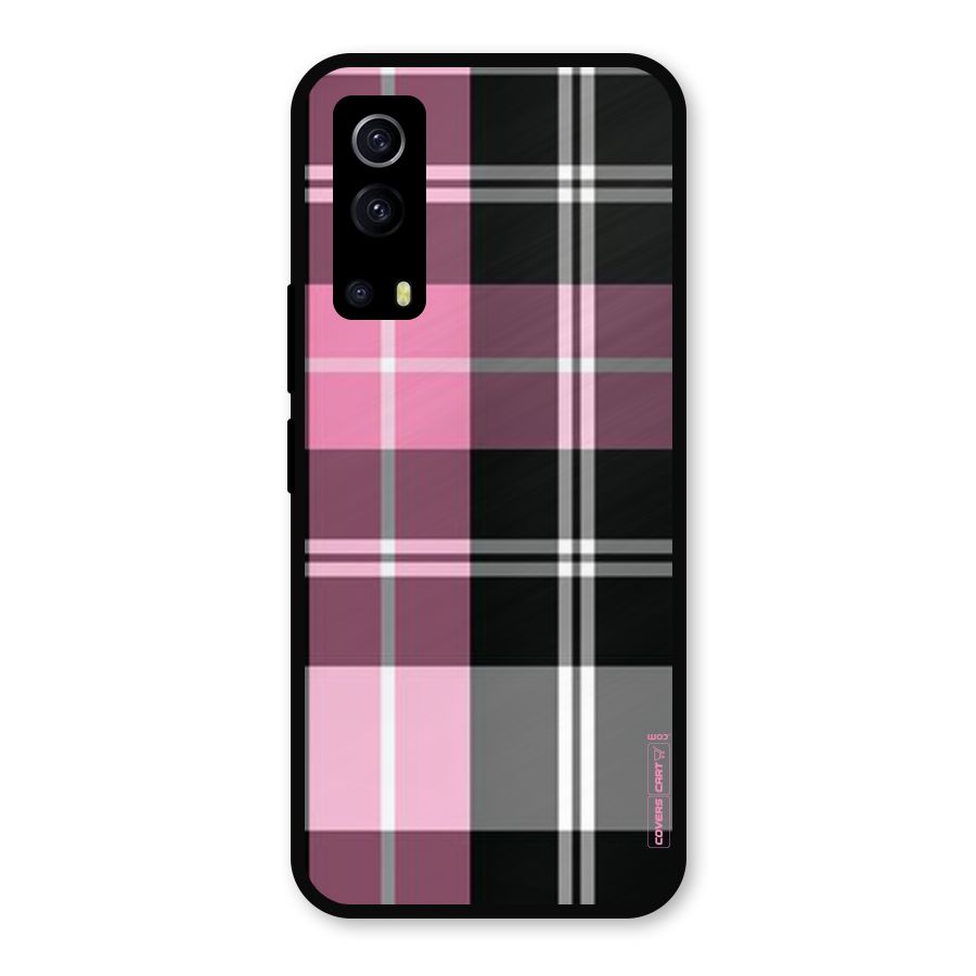 Pink Black Check Metal Back Case for iQOO Z3