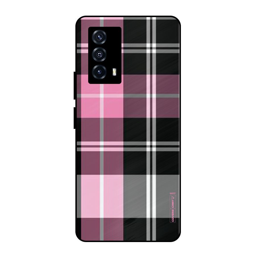 Pink Black Check Metal Back Case for iQOO Z5