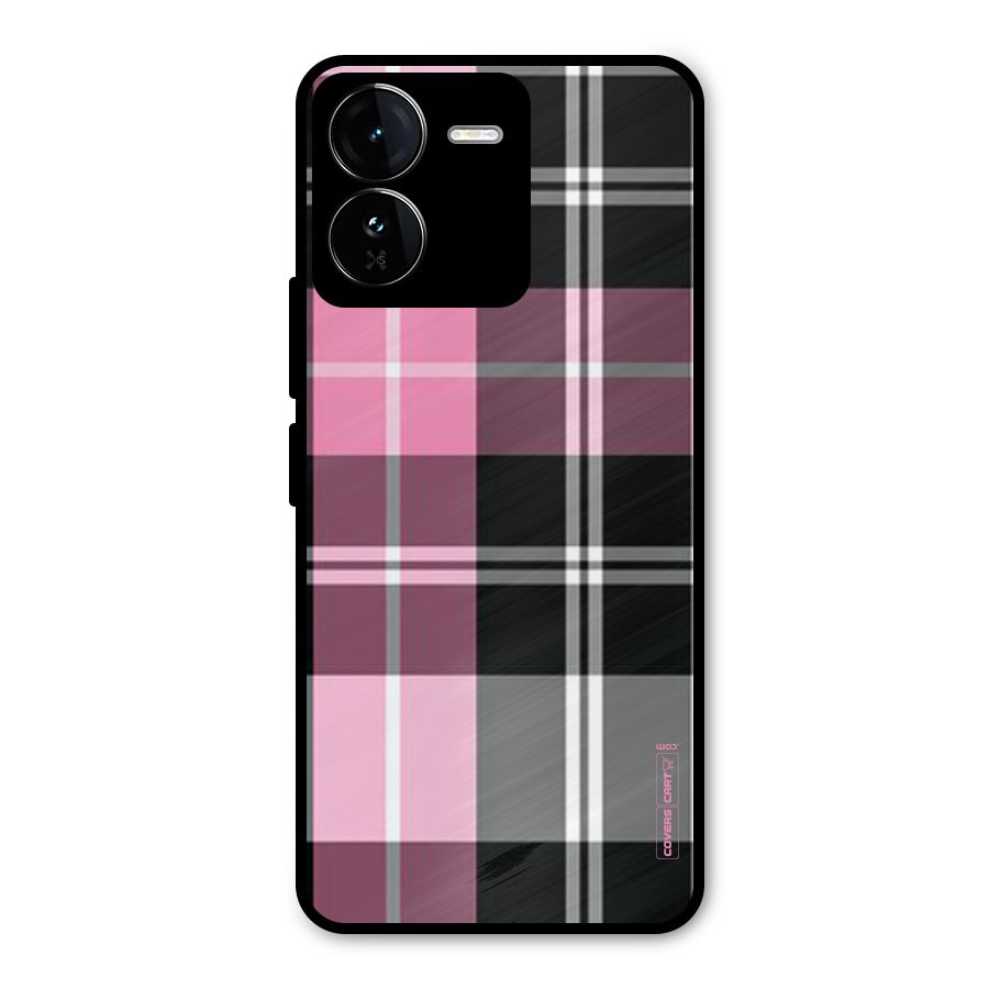 Pink Black Check Metal Back Case for iQOO Z9