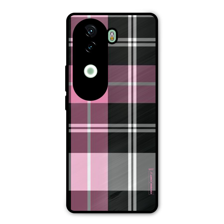 Pink Black Check Metal Back Case for iQOO Z9s