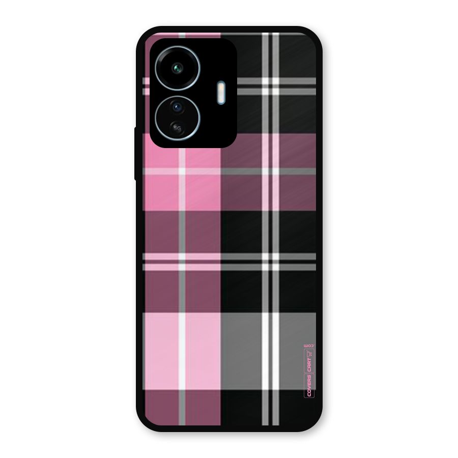 Pink Black Check Metal Back Case for vivo iQOO Z6 Lite 5G