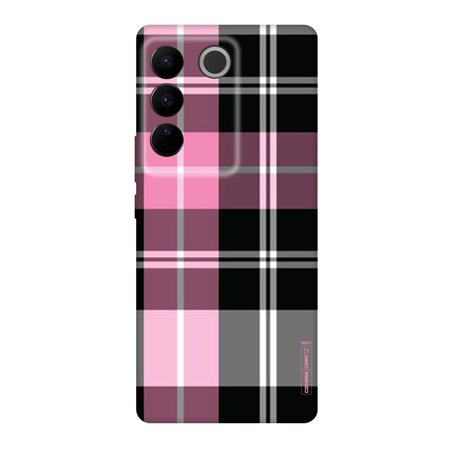 Pink Black Check Original Polycarbonate Back Case for Vivo V27