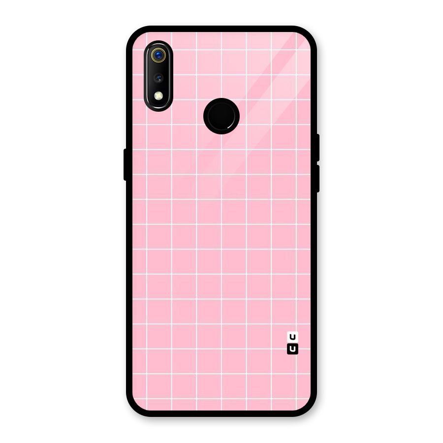 Pink Checks Glass Back Case for Realme 3