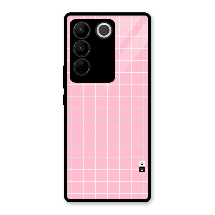 Pink Checks Glass Back Case for Vivo V27 Pro