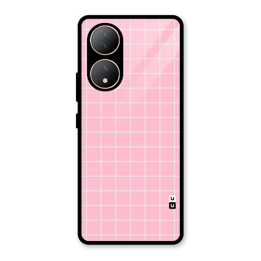 Pink Checks Glass Back Case for Vivo Y100A