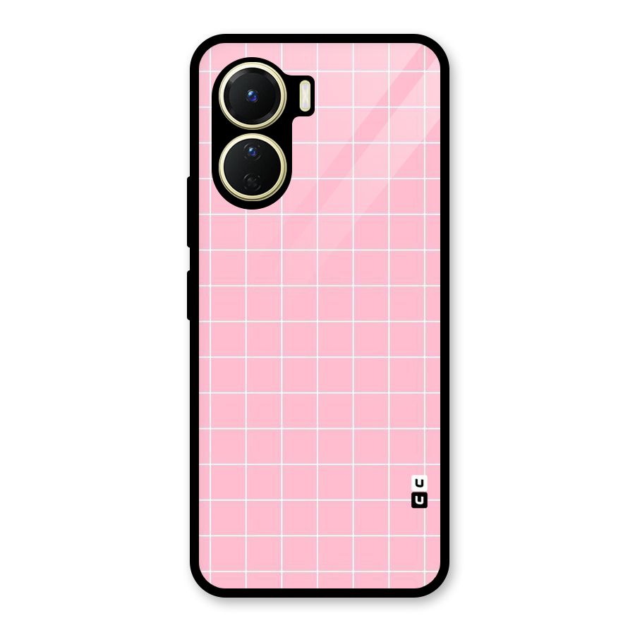Pink Checks Glass Back Case for Vivo Y56