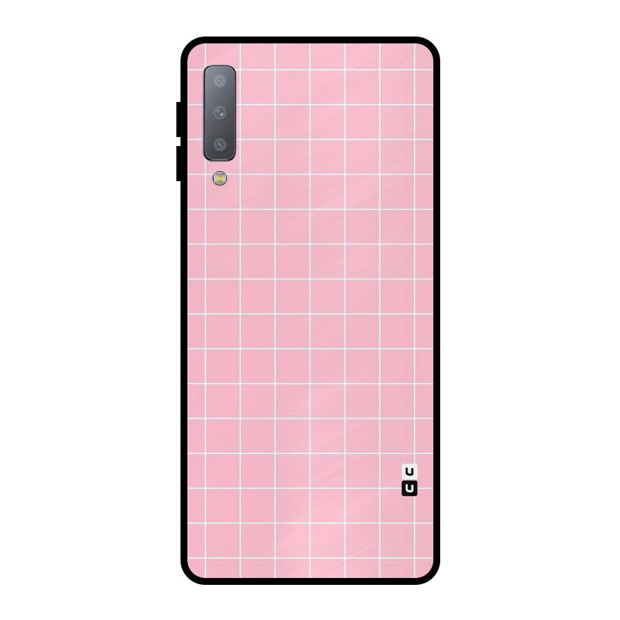 Pink Checks Metal Back Case for Galaxy A7 (2018)
