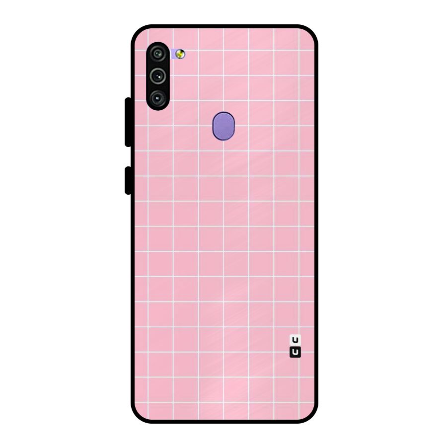 Pink Checks Metal Back Case for Galaxy M11