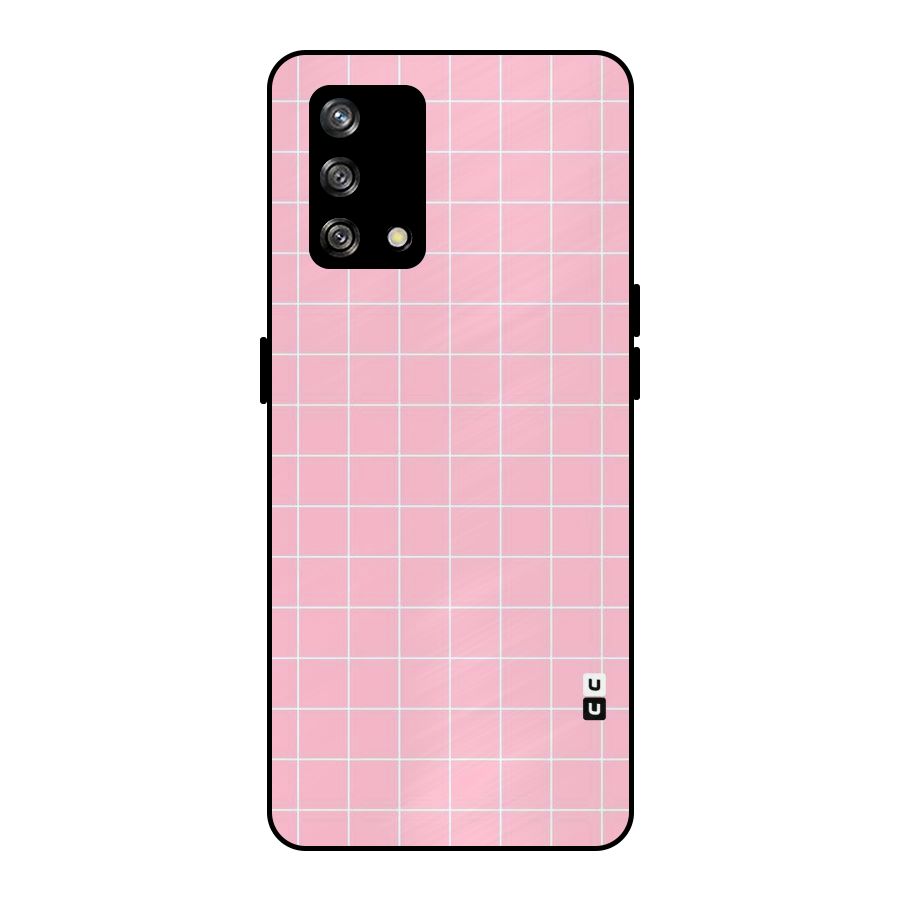 Pink Checks Metal Back Case for Oppo F19