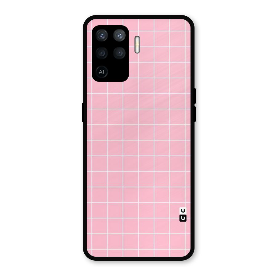 Pink Checks Metal Back Case for Oppo F19 Pro