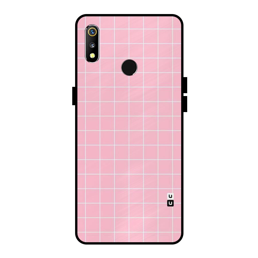 Pink Checks Metal Back Case for Realme 3i