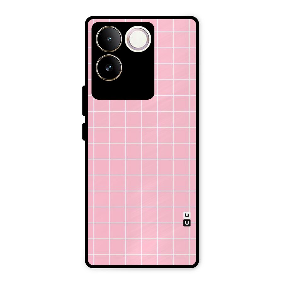 Pink Checks Metal Back Case for Vivo T2 Pro