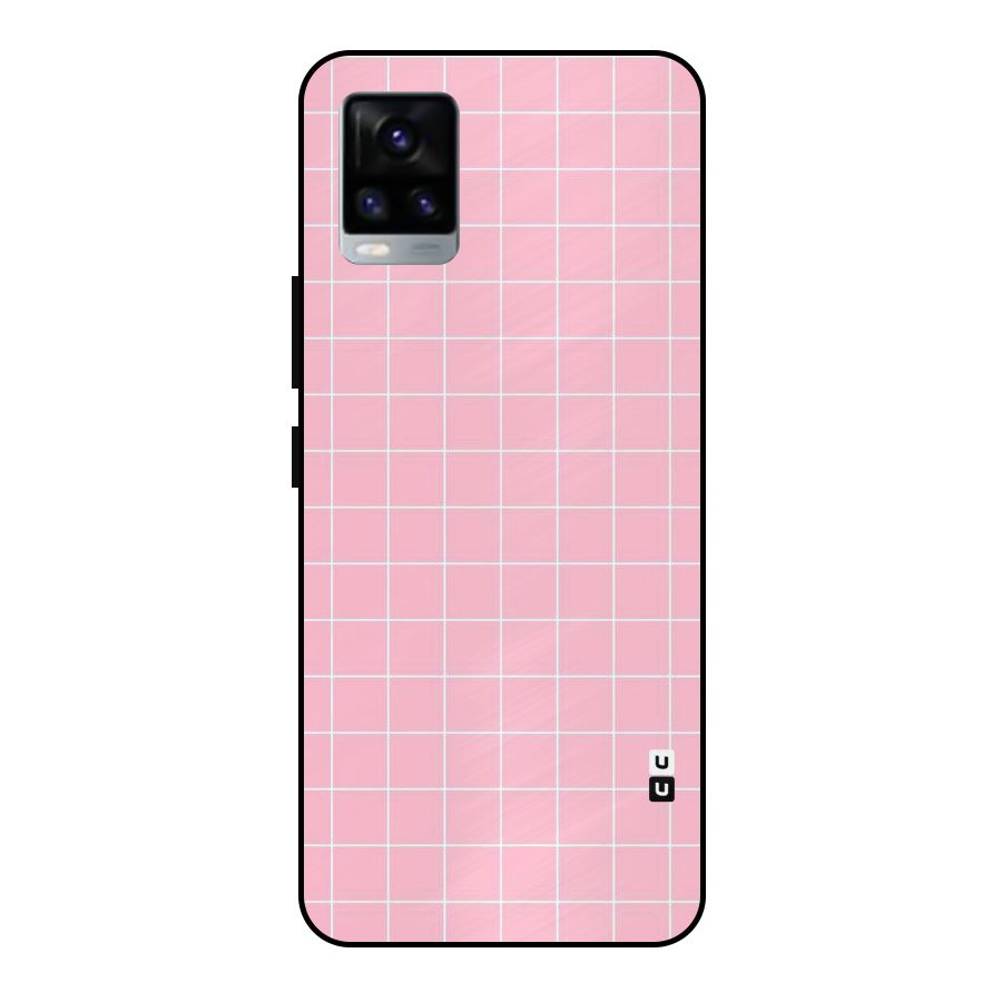 Pink Checks Metal Back Case for Vivo V20 2021