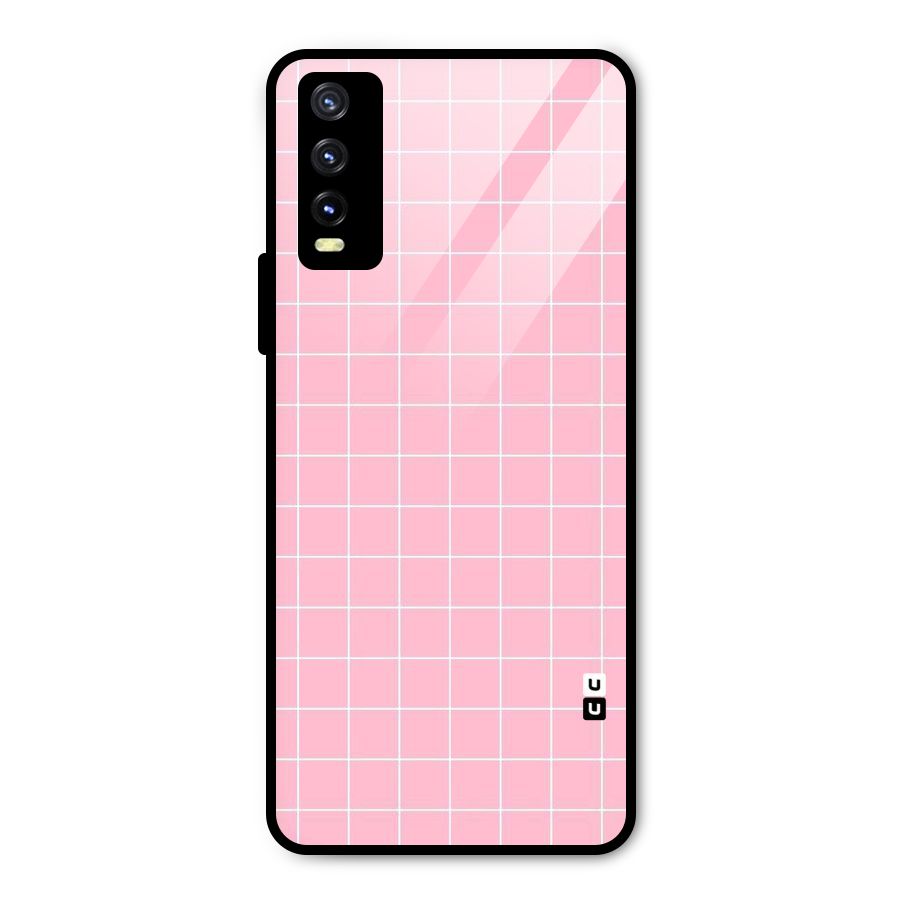 Pink Checks Metal Back Case for Vivo Y20