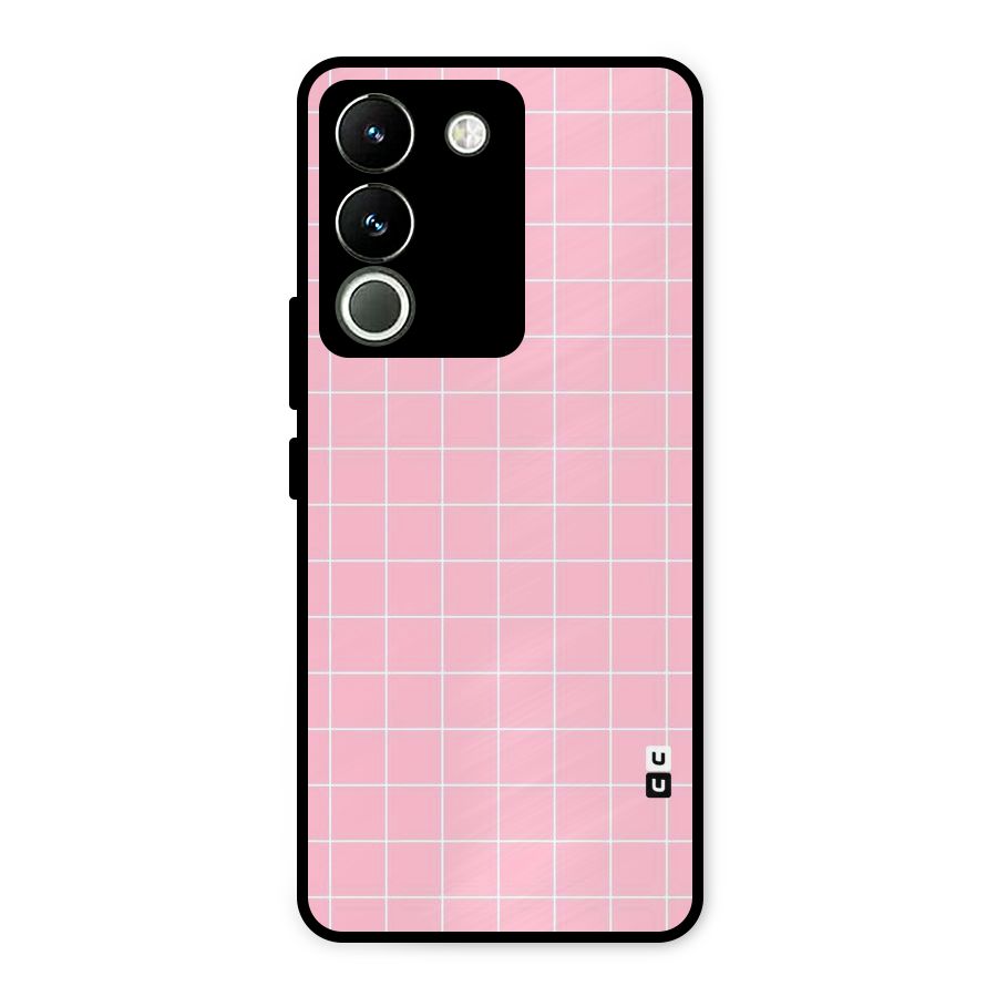 Pink Checks Metal Back Case for Vivo Y200