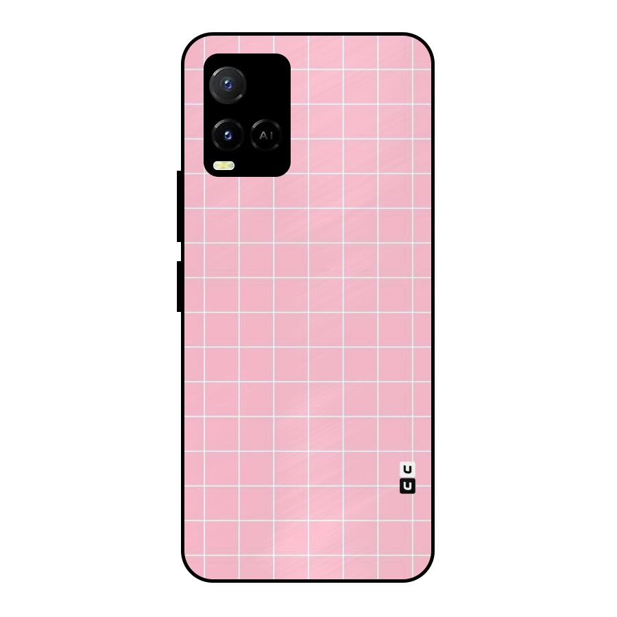 Pink Checks Metal Back Case for Vivo Y21