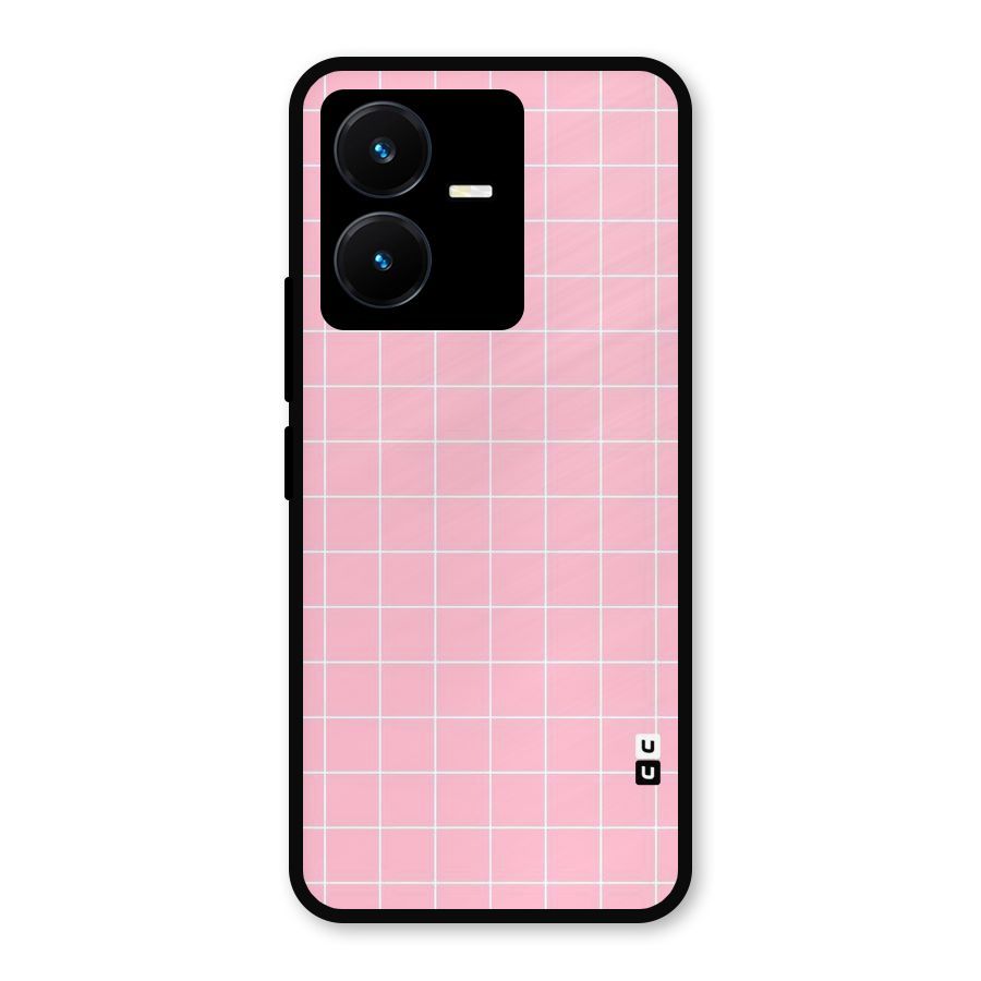 Pink Checks Metal Back Case for Vivo Y22