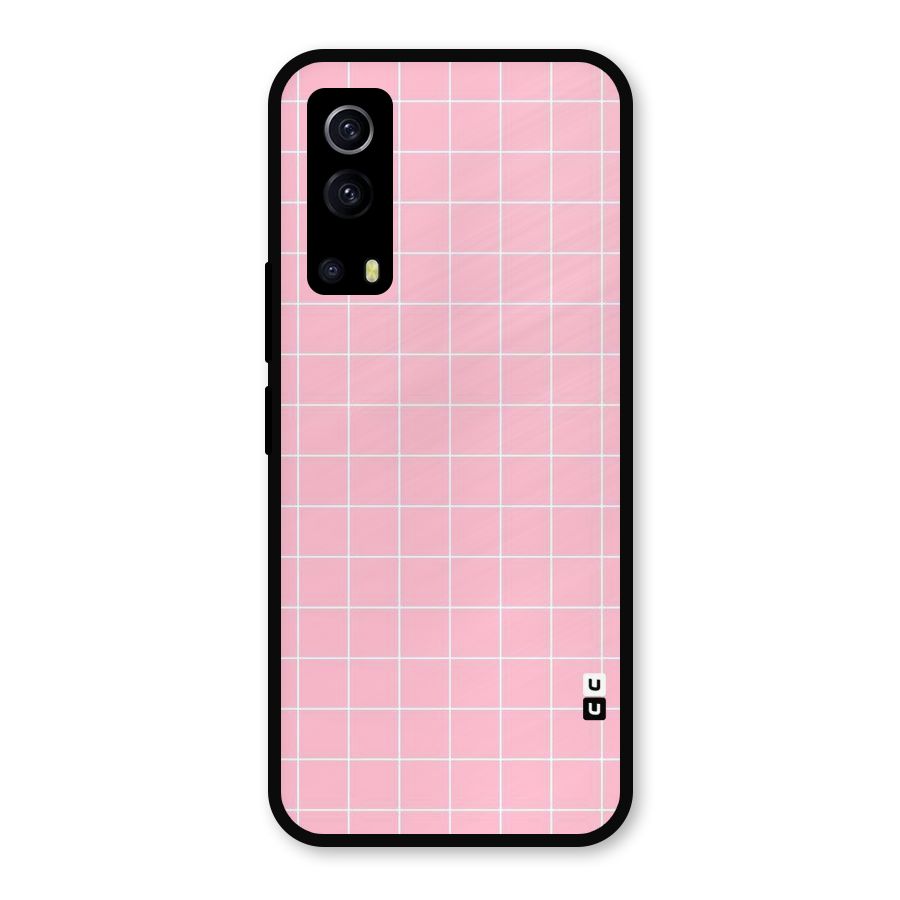 Pink Checks Metal Back Case for iQOO Z3