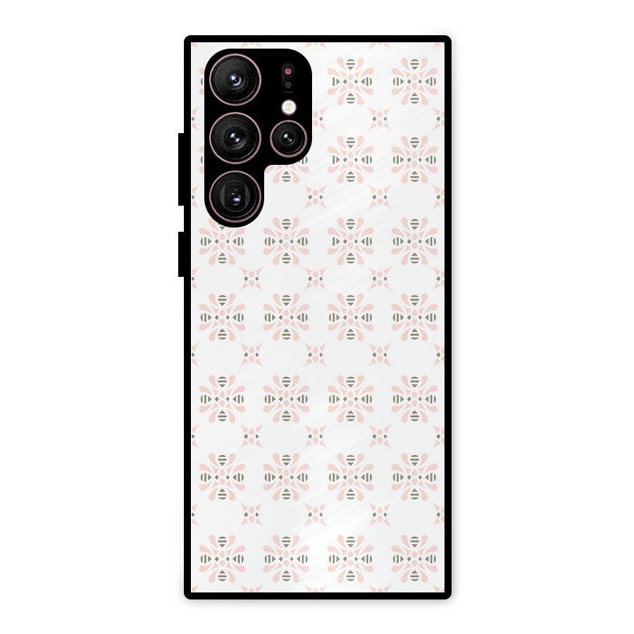Pink Floral Pattern Metal Back Case for Galaxy S22 Ultra 5G