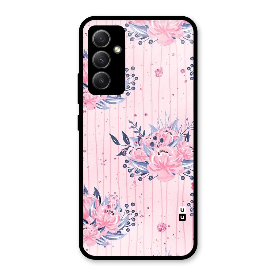 Pink Floral and Stripes Glass Back Case for Galaxy A34