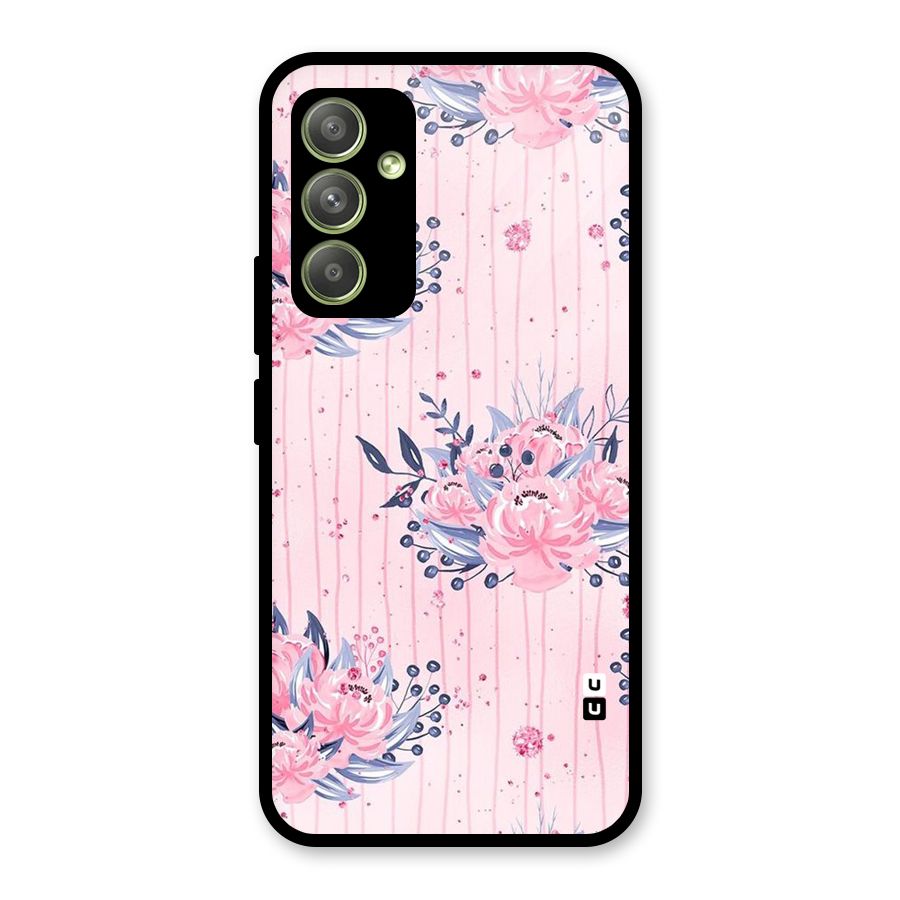 Pink Floral and Stripes Glass Back Case for Galaxy A54