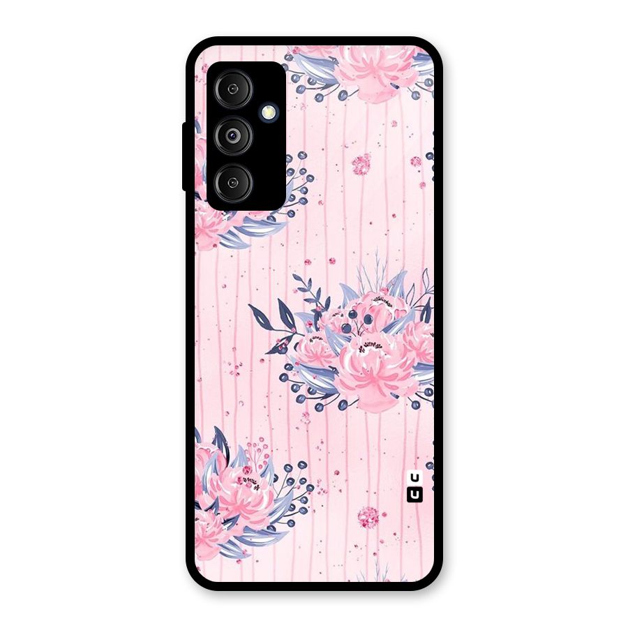 Pink Floral and Stripes Glass Back Case for Galaxy M14 5G