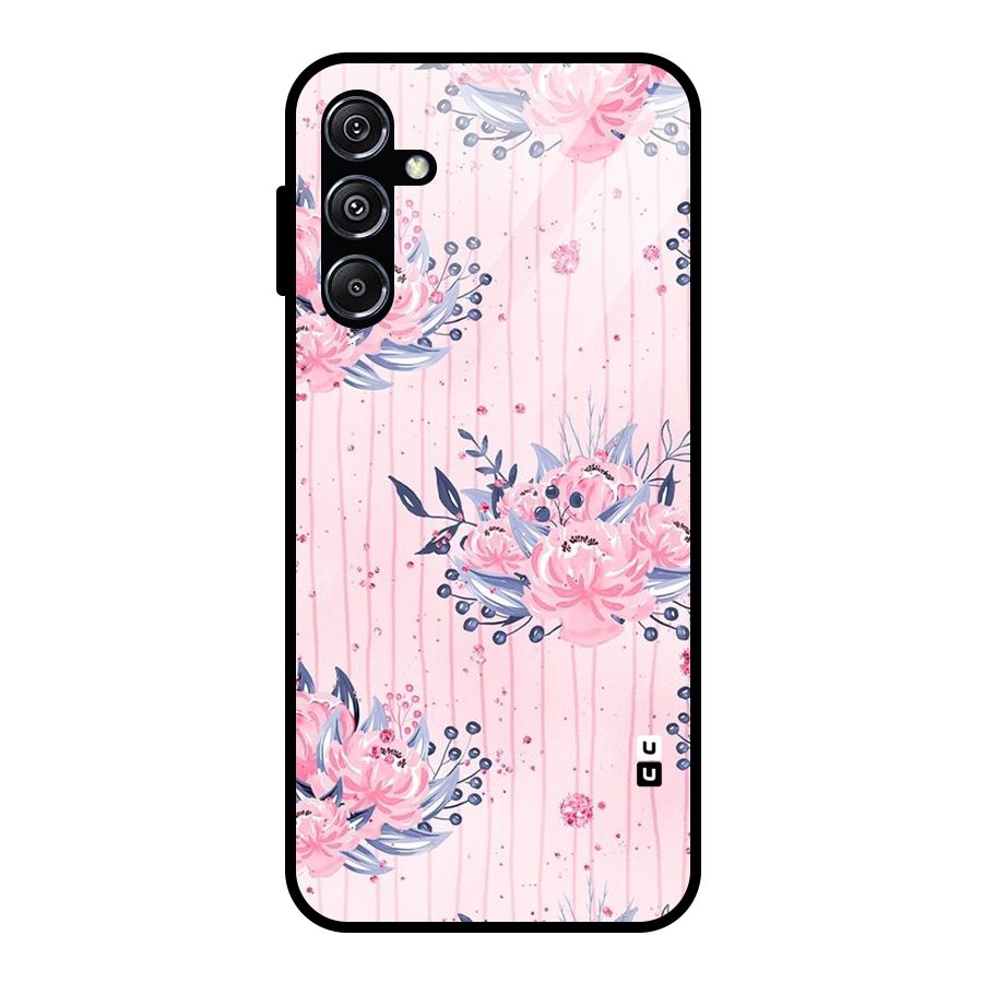 Pink Floral and Stripes Glass Back Case for Galaxy M34 5G