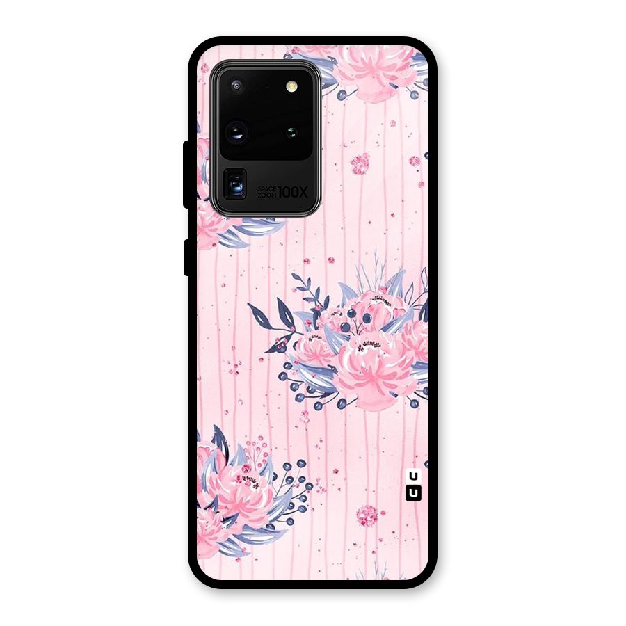Pink Floral and Stripes Glass Back Case for Galaxy S20 Ultra