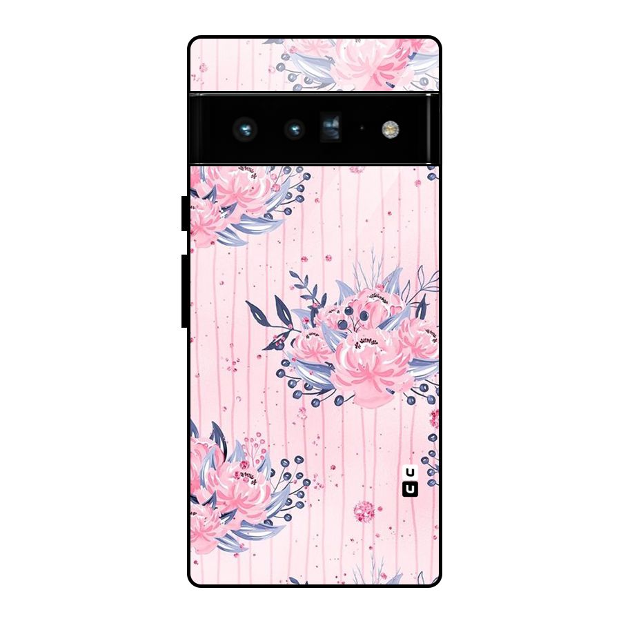 Pink Floral and Stripes Glass Back Case for Google Pixel 6 Pro