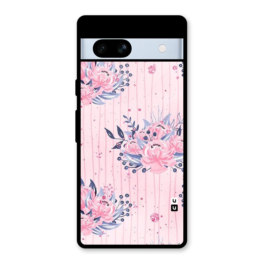 Pink Floral and Stripes Glass Back Case for Google Pixel 7a