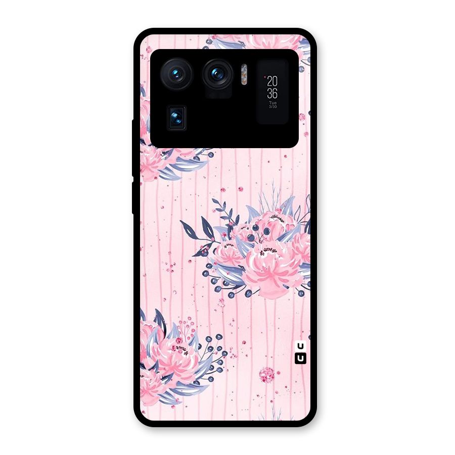 Pink Floral and Stripes Glass Back Case for Mi 11 Ultra