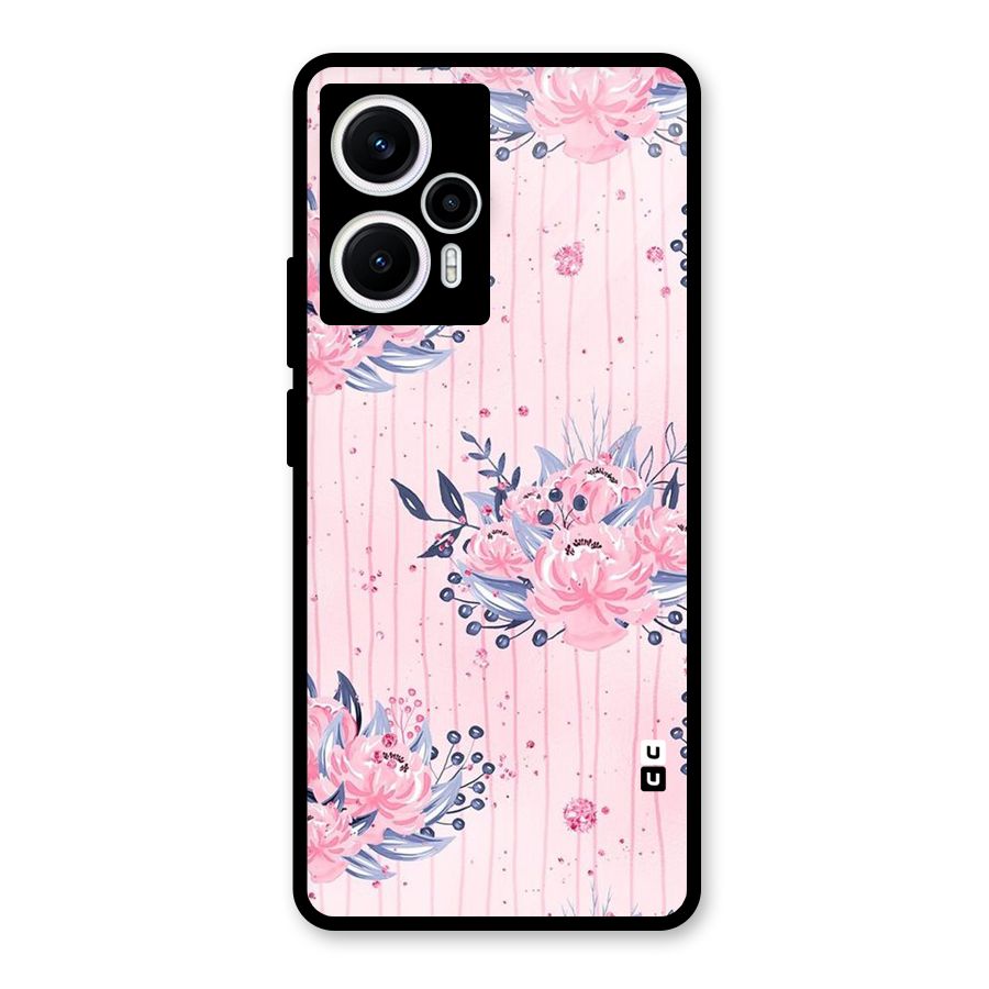 Pink Floral and Stripes Glass Back Case for Poco F5