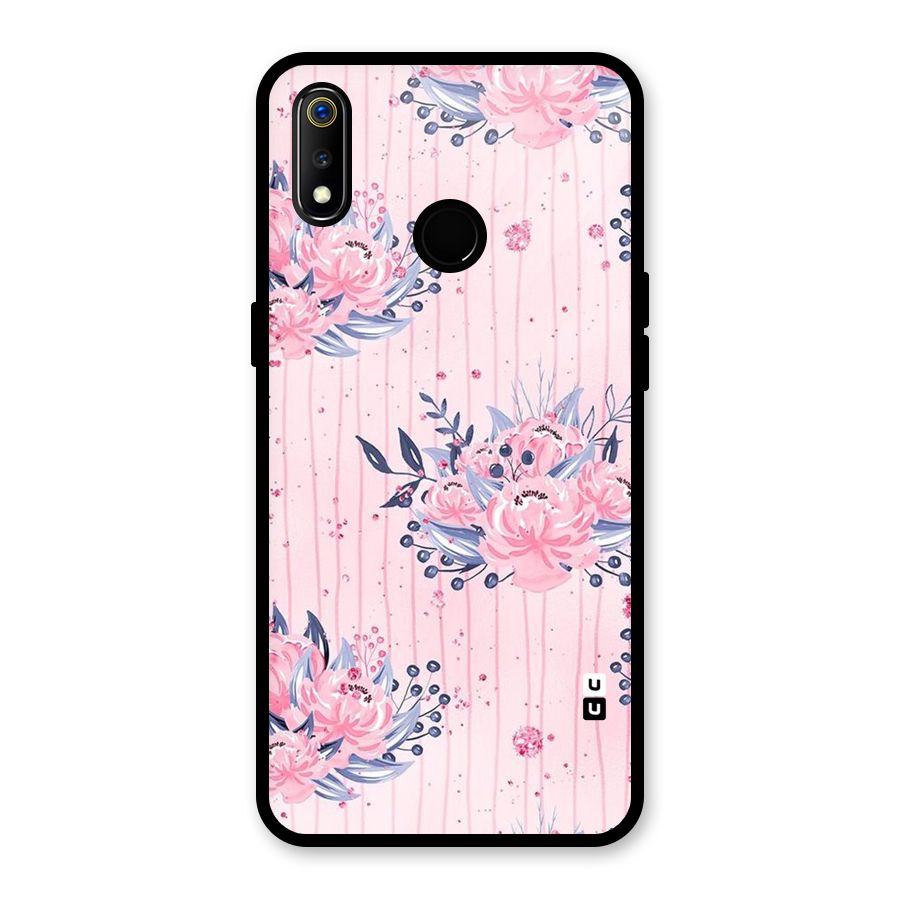 Pink Floral and Stripes Glass Back Case for Realme 3i