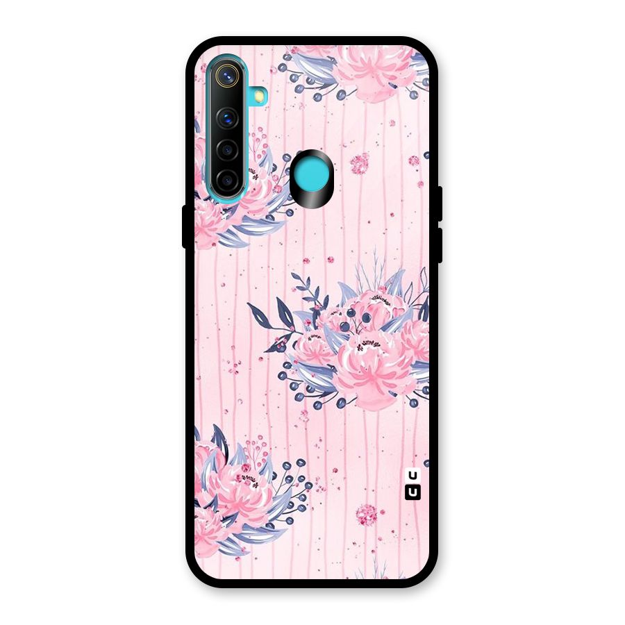 Pink Floral and Stripes Glass Back Case for Realme Narzo 10