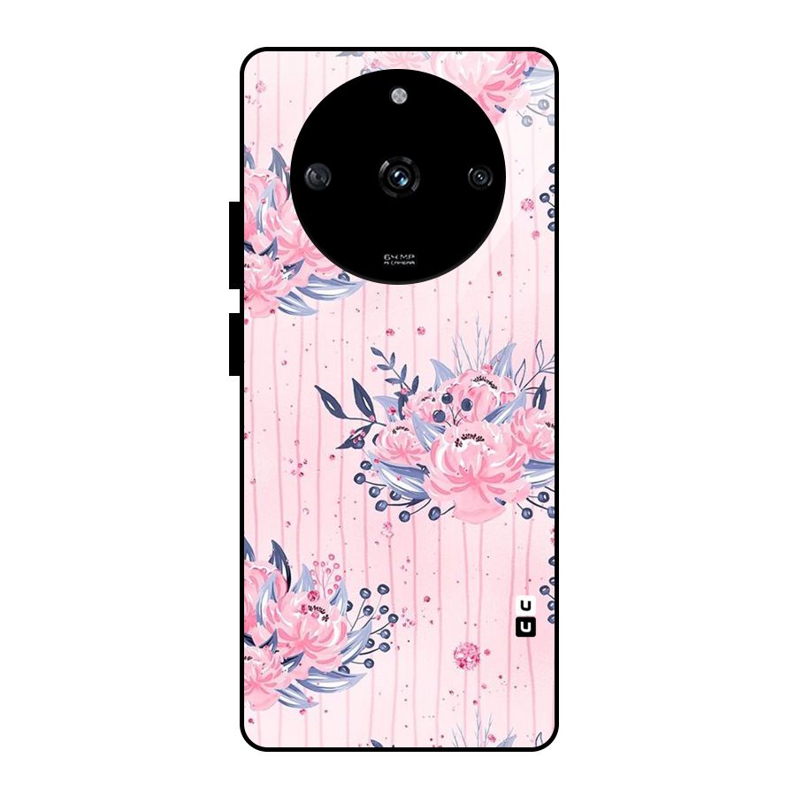 Pink Floral and Stripes Glass Back Case for Realme Narzo 60 5G