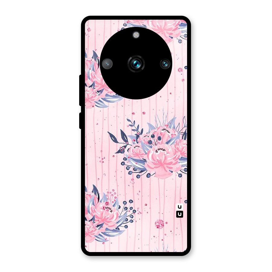 Pink Floral and Stripes Glass Back Case for Realme Narzo 60 Pro
