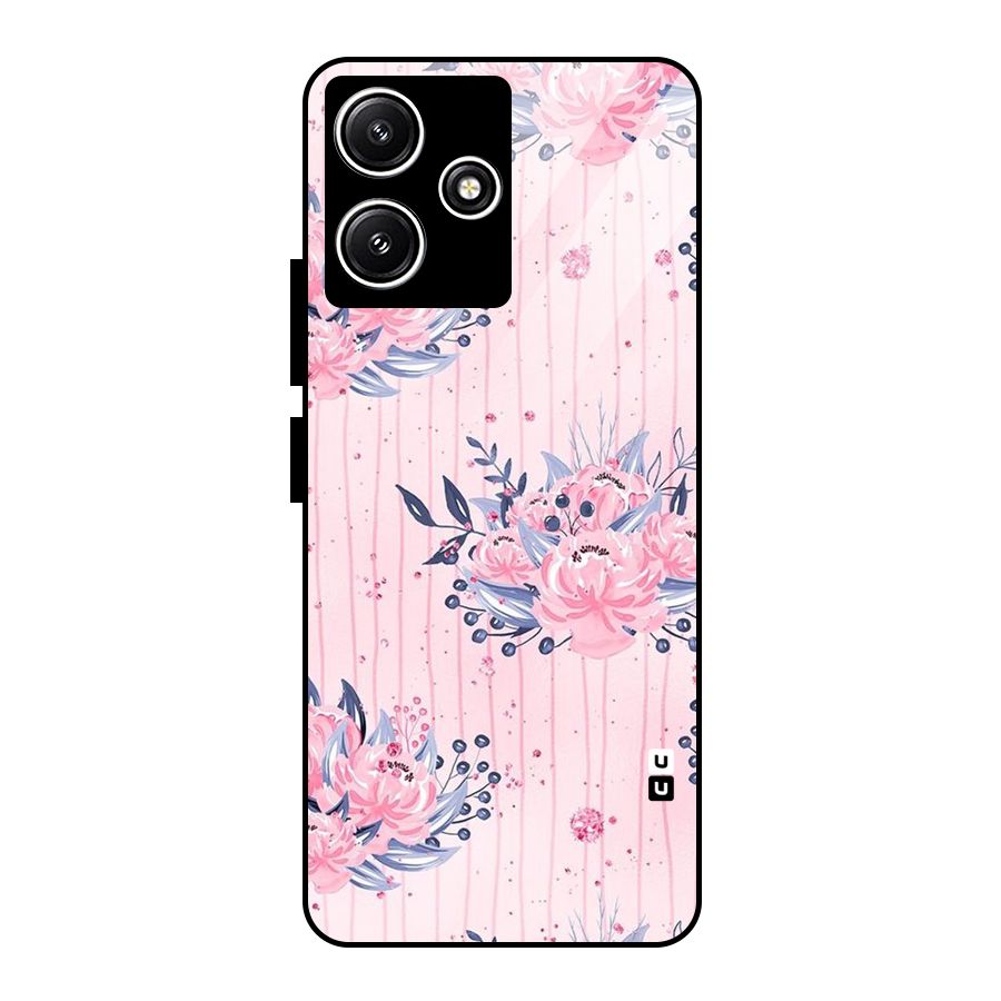 Pink Floral and Stripes Glass Back Case for Redmi 12 5G