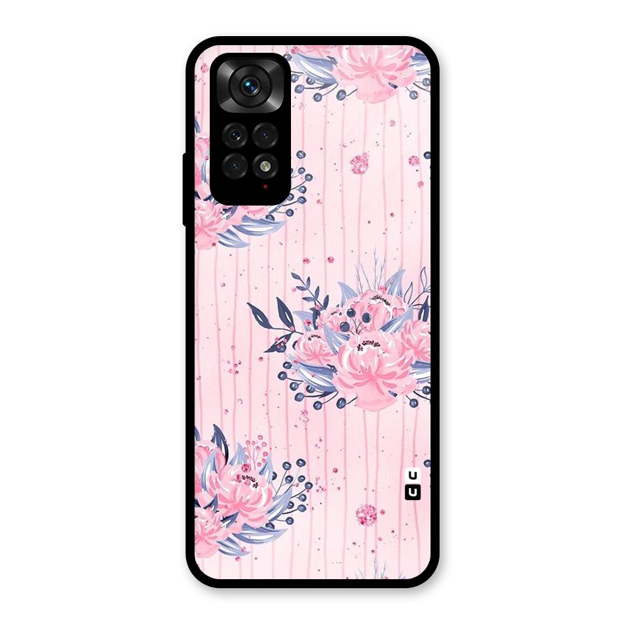 Pink Floral and Stripes Glass Back Case for Redmi Note 11S