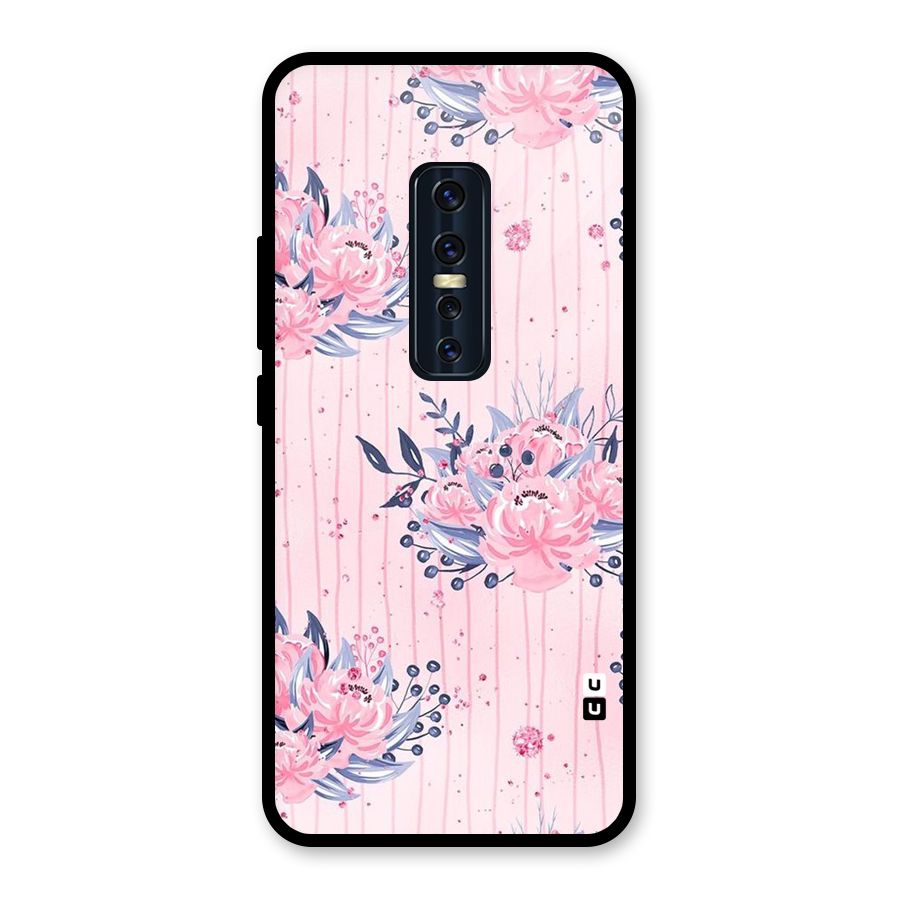 Pink Floral and Stripes Glass Back Case for Vivo V17 Pro