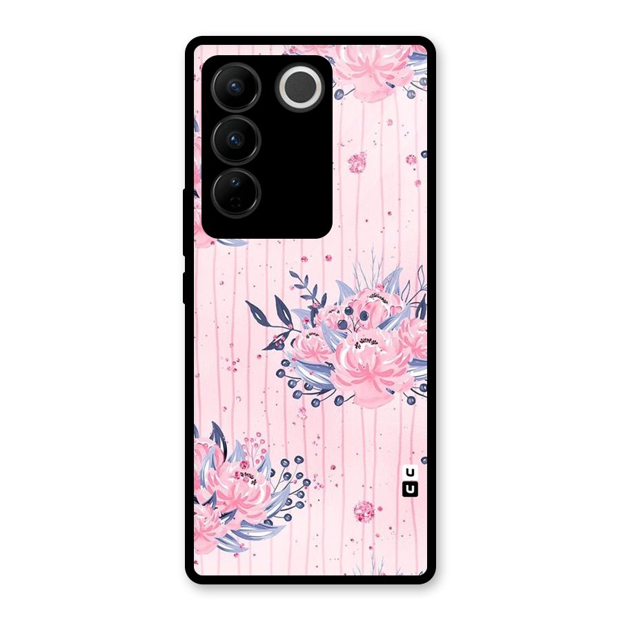 Pink Floral and Stripes Glass Back Case for Vivo V27