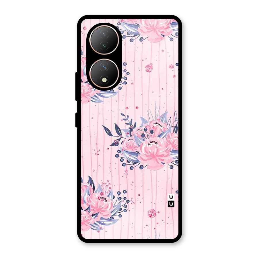 Pink Floral and Stripes Glass Back Case for Vivo Y100A