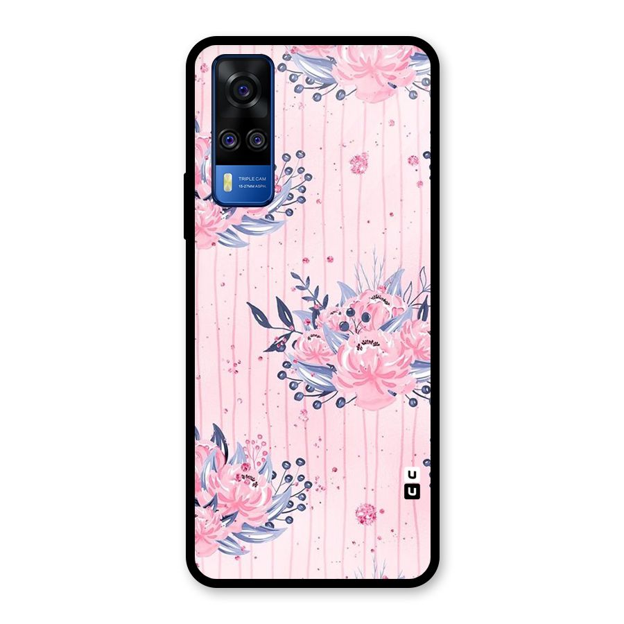 Pink Floral and Stripes Glass Back Case for Vivo Y31