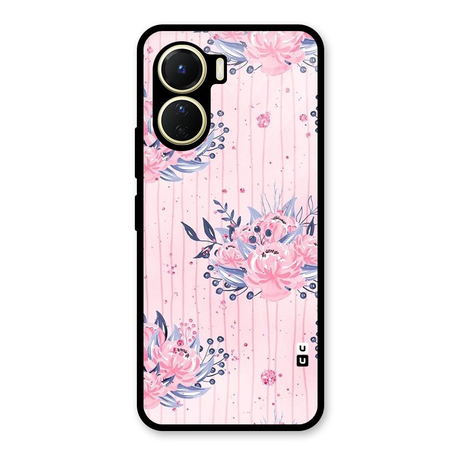 Pink Floral and Stripes Glass Back Case for Vivo Y56