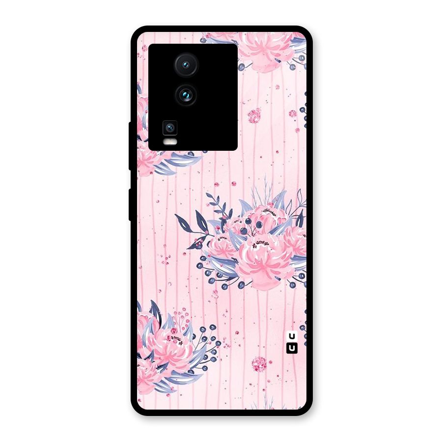 Pink Floral and Stripes Glass Back Case for Vivo iQOO Neo 7 Pro