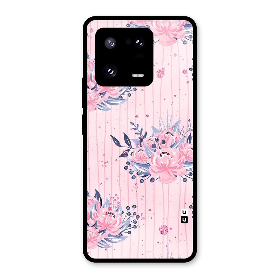 Pink Floral and Stripes Glass Back Case for Xiaomi 13 Pro