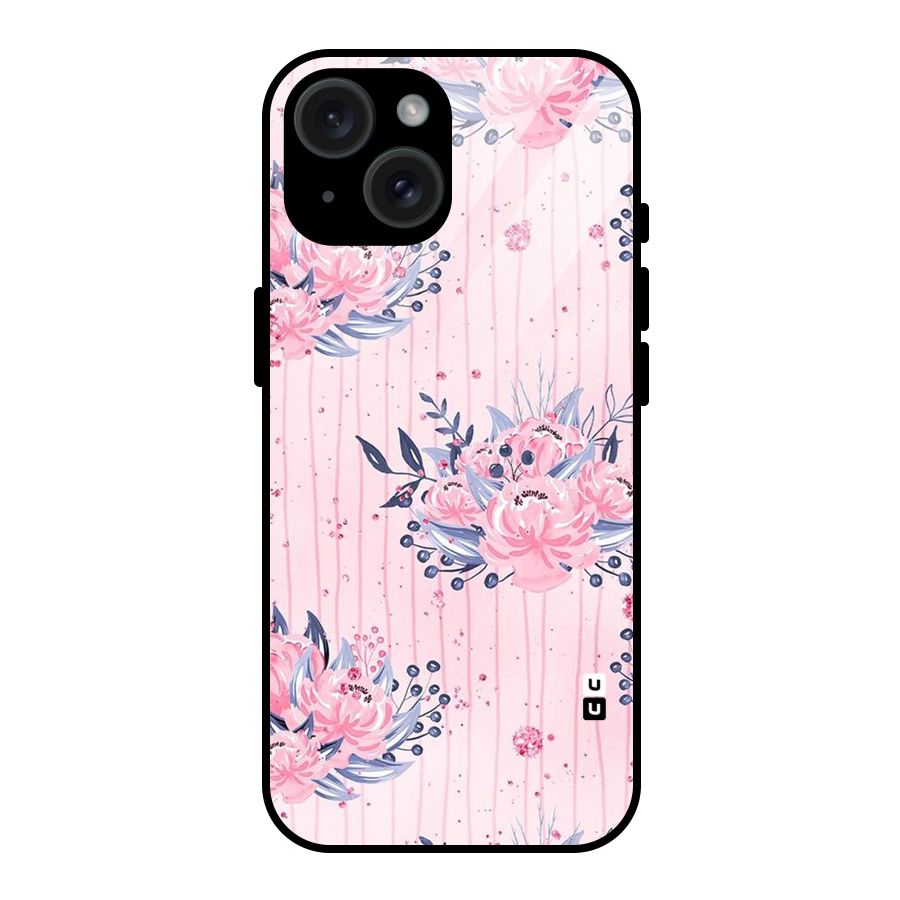 Pink Floral and Stripes Glass Back Case for iPhone 15