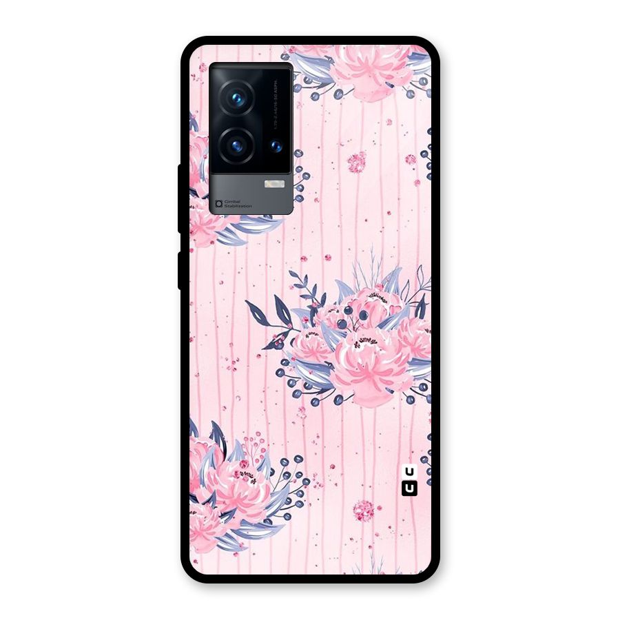 Pink Floral and Stripes Glass Back Case for iQOO 9 5G