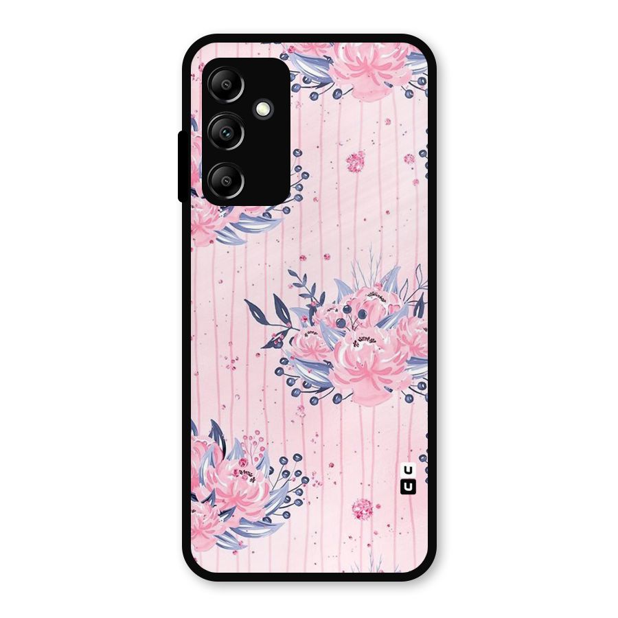 Pink Floral and Stripes Metal Back Case for Galaxy A14 5G