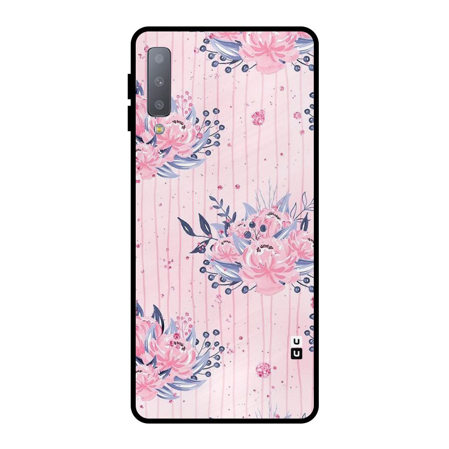 Pink Floral and Stripes Metal Back Case for Galaxy A7 (2018)