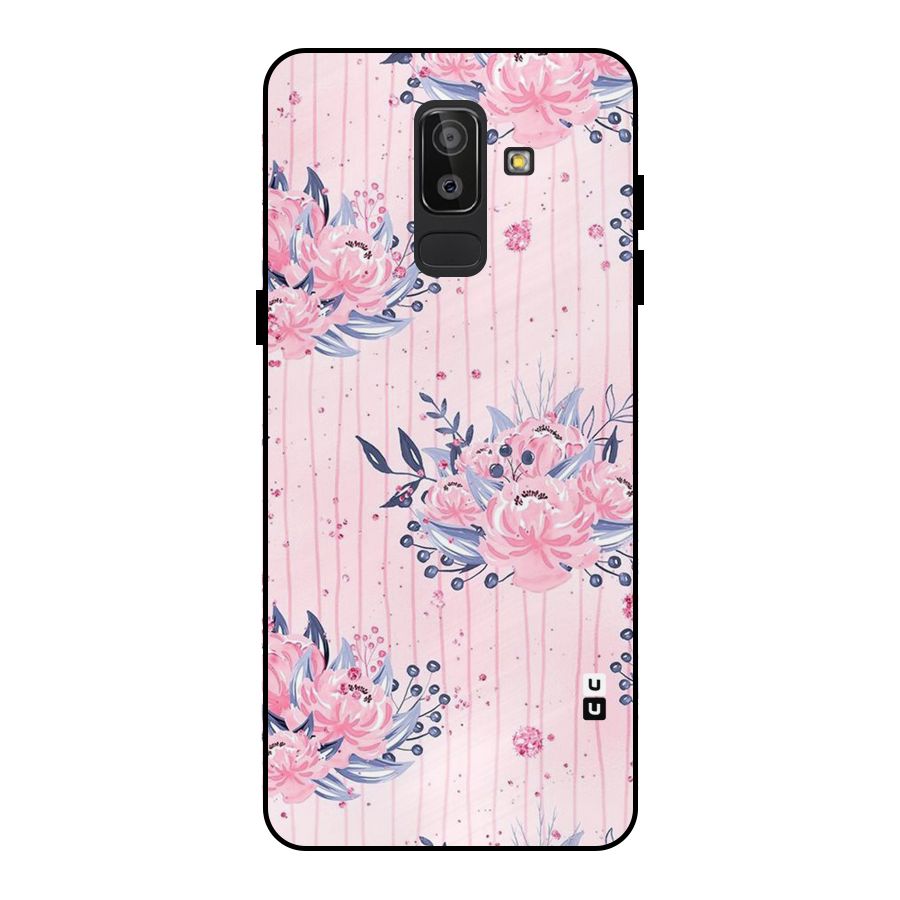 Pink Floral and Stripes Metal Back Case for Galaxy J8